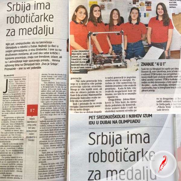 Srpski tim u današnjem izdanju dnevnih novina „Blic"